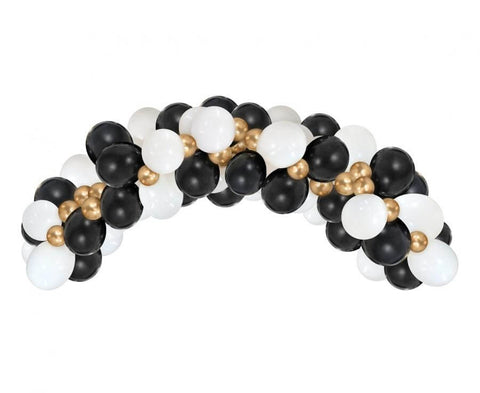 balionų girlianda balta juoda auksinė spalvos