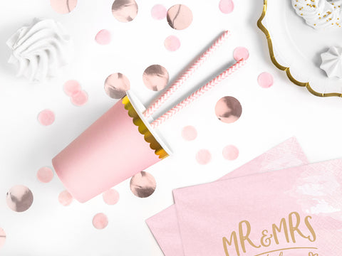 Vienkartiniai puodeliai "Rožiniai su aukso juosta"