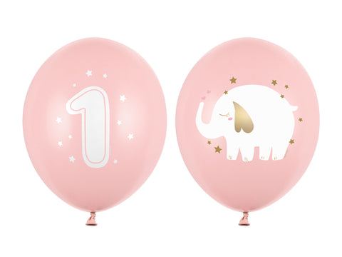 Rožinis balionų rinkinys "1 ir drambliukai"