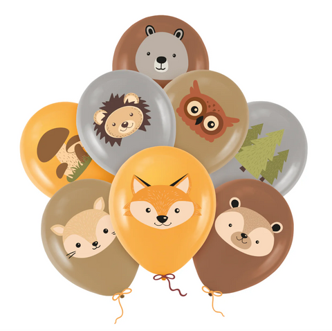 balionai miško žvereliai tema gyvūnai dekoracijos gimtadieniui šventei šventinė atributika