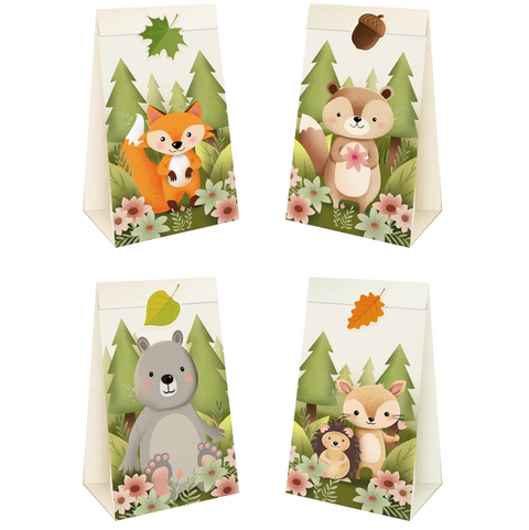 skanėstų maišeliai miško tema gyvūnai dekoraciniai maišiukai desertams dovanoms dovanų maišiukai svečiams dovanos lauktuvių maišiukų rinkinys