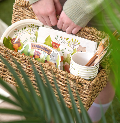 lėkštės miško žvėreliai gimtadienio tema miškas gyvūnai šventinė atributika pirmas gimtadienis antras