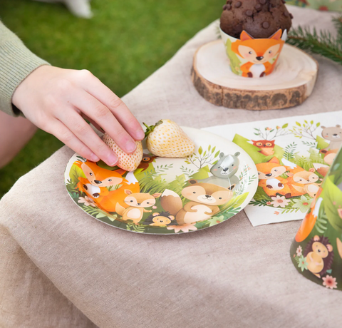 lėkštės miško žvėreliai gimtadienio tema miškas gyvūnai šventinė atributika pirmas gimtadienis antras