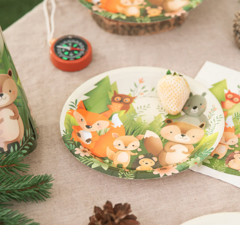 lėkštės miško žvėreliai gimtadienio tema miškas gyvūnai šventinė atributika pirmas gimtadienis antras