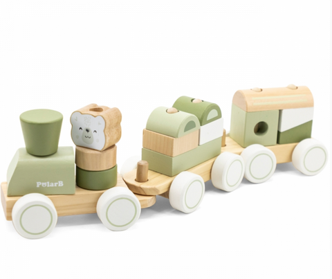 mediniai žaislai, kūdikių žaislai, kaladėlės, geležinkelio žaidimas, Viga, PolarB, edukaciniai žaislai.