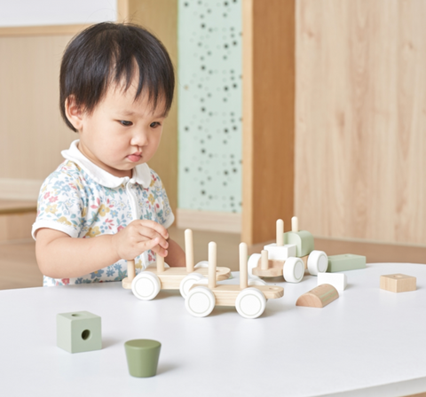 mediniai žaislai, kūdikių žaislai, kaladėlės, geležinkelio žaidimas, Viga, PolarB, edukaciniai žaislai.