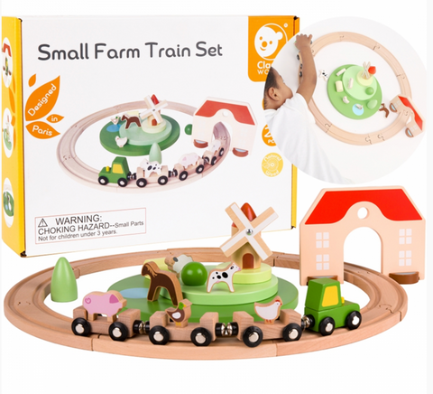 mediniai žaislai traukinys ūkio gyvūnai dovanos vaikams pigūs žaidimai kokybiški žaislai