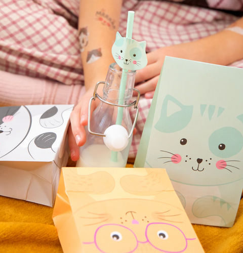 šiaudeliai dekoruoti katinai kačiukų tema gimtadienio dekoracijos