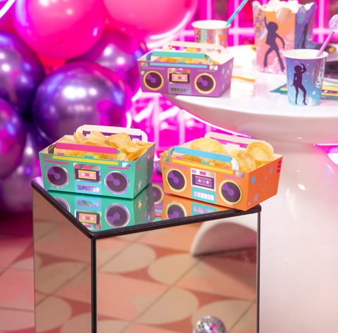 skanėstų cipsu dezutes dekoracijos gimtadenio dežutes maistui disco tema disko vakarelis