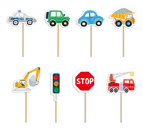 mašinų tema papuošimai dekoracijos  keksiukų torto automobiliai