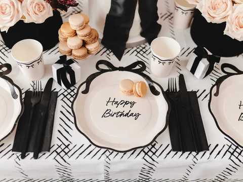 vienakartinės lėkštutės kaspinėliai happy birthday dekoracijos šventėms