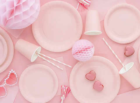 Popierinės lėkštutės - šviesiai rožinės 18 cm, 23 cm