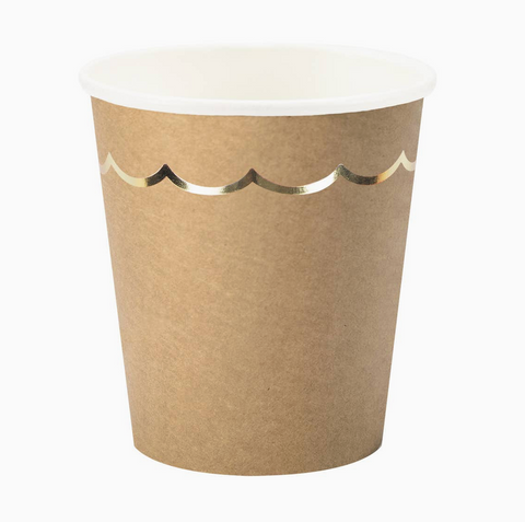 kraft popieriaus puodeliai gimtadieniui sventems indai rudi popieriniai su aukso juosta