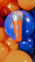 Oranžiniai mikrofono formos foliniai balionai