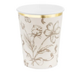 Smėlio spalvos popieriniai puodeliai su gėlėmis 220 ml
Gėlėti popieriniai puodeliai su aukso detalėmis
