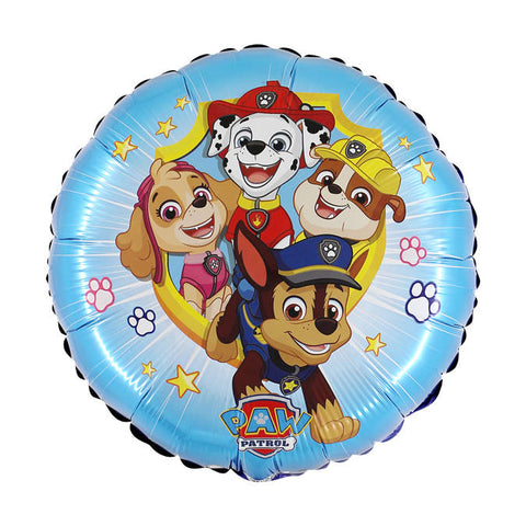 Apvalus žydras folinis balionas „Paw Patrol Action“ su Chase, Marshall, Skye ir Rubble personažais, 46 cm.